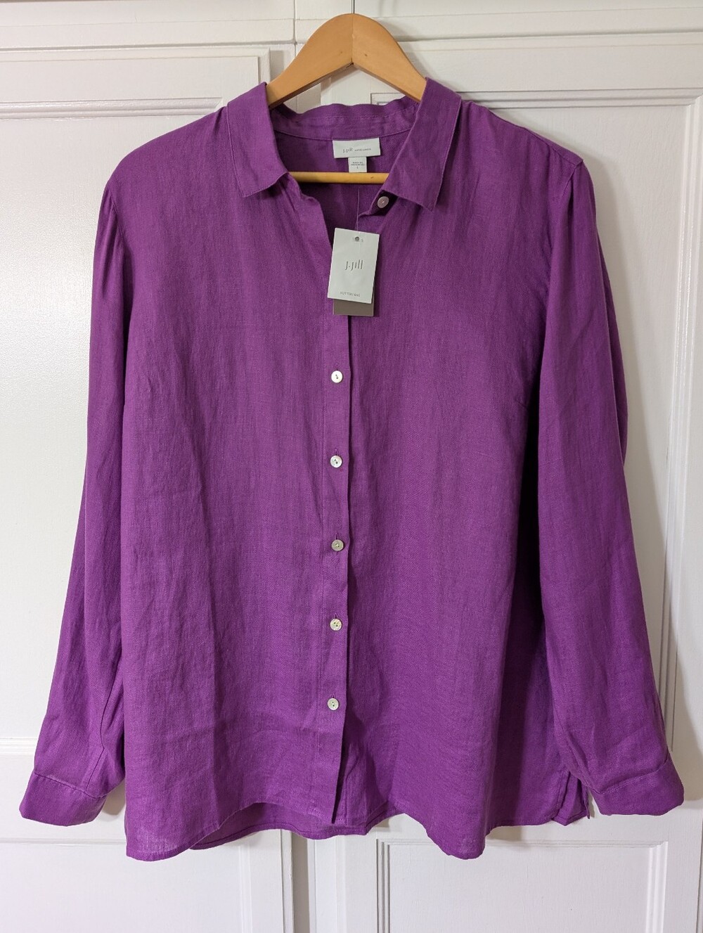 J. Jill Women's 100% Linen Purple Button-Front Shirt Size L